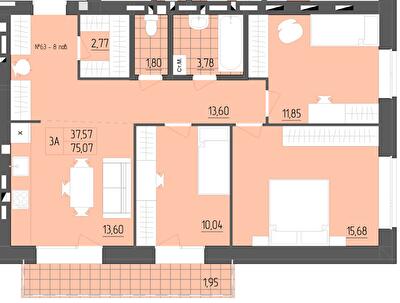 3-кімнатна 75.07 м² в ЖК ZigZag від 16 300 грн/м², Рівне