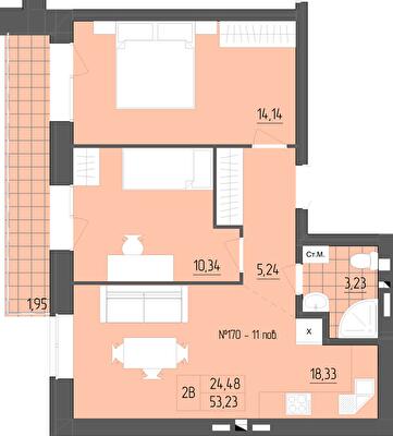 2-комнатная 52.23 м² в ЖК ZigZag от 16 300 грн/м², Ровно