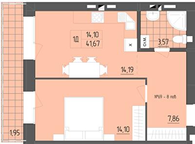 1-кімнатна 41.67 м² в ЖК ZigZag від 16 700 грн/м², Рівне