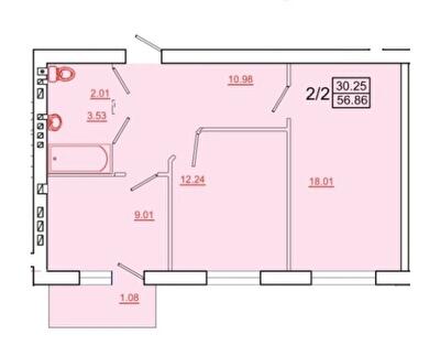 2-комнатная 56.86 м² в ЖК Городок Северный от 13 500 грн/м², Хмельницкий