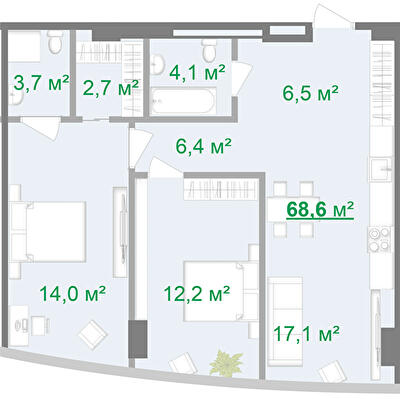 2-комнатная 68.6 м² в МФК Intergal City от 210 000 грн/м², Киев