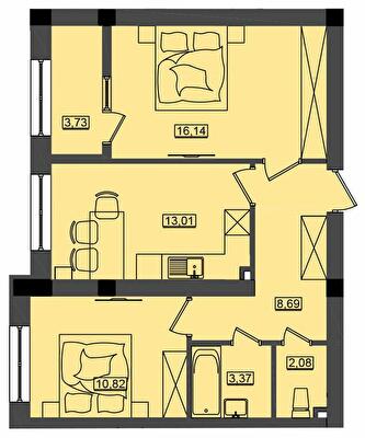 2-кімнатна 57.84 м² в ЖК Дім біля моря Premier від 18 400 грн/м², м. Южне