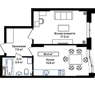 1-комнатная 45.4 м² в ЖК Янтарный от 17 800 грн/м², с. Иличанка