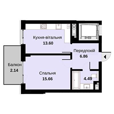1-кімнатна 42.75 м² в ЖК Княжий хол від 48 000 грн/м², Львів