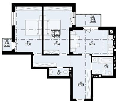 2-кімнатна 79.39 м² в ЖК Hygge від 24 900 грн/м², смт Брюховичі