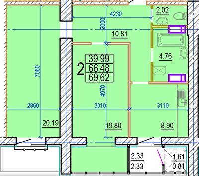 2-комнатная 69.62 м² в ЖК Овис от 20 500 грн/м², Харьков