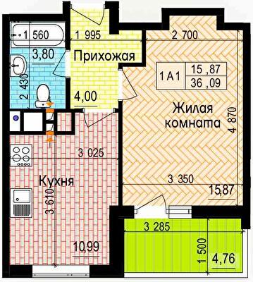 1-комнатная 36.09 м² в ЖК Пролисок от 24 900 грн/м², Харьков