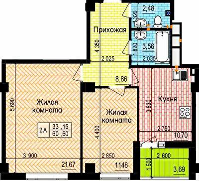 2-комнатная 60.6 м² в ЖК Пролисок от 22 600 грн/м², Харьков