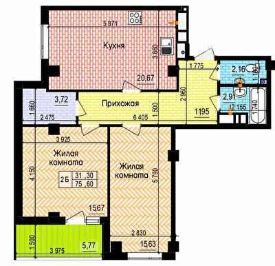 2-комнатная 75.6 м² в ЖК Пролисок от 22 600 грн/м², Харьков