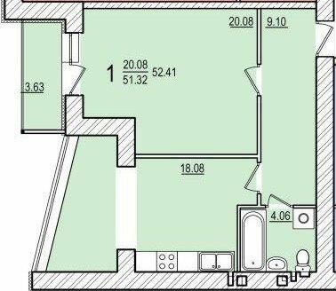 1-кімнатна 52.41 м² в ЖК Dominant від 16 000 грн/м², смт Пісочин