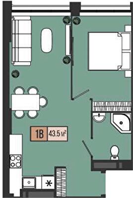 1-комнатная 43.5 м² в ЖК Mont Blan от 32 200 грн/м², Днепр