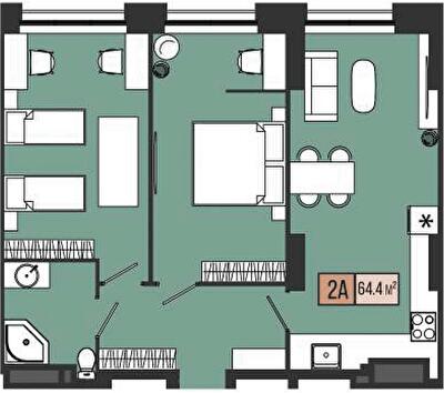 2-комнатная 64.4 м² в ЖК Mont Blan от 33 050 грн/м², Днепр