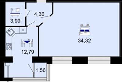 1-комнатная 57.02 м² в ЖК Семейный комфорт от 18 000 грн/м², Винница