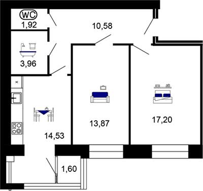 2-комнатная 63.66 м² в ЖК Семейный комфорт от 17 000 грн/м², Винница