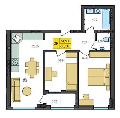 2-комнатная 60.56 м² в ЖК Амстердам от 20 000 грн/м², с. Струмовка