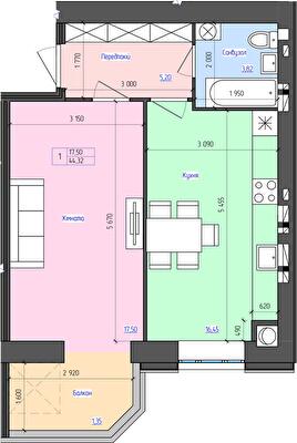 1-комнатная 44.32 м² в ЖК Атлант от 17 500 грн/м², Луцк