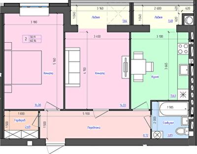 2-комнатная 60.16 м² в ЖК Атлант от 17 500 грн/м², Луцк