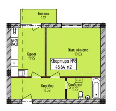 1-кімнатна 46.54 м² в ЖК Радищева від 20 250 грн/м², Ужгород