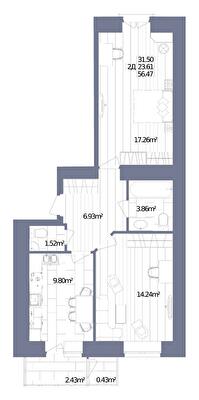 2-комнатная 56.47 м² в ЖК Oliva от 19 000 грн/м², г. Горишние Плавни