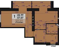 1-кімнатна 57.07 м² в ЖК Петровський Квартал від 15 500 грн/м², с. Щербані