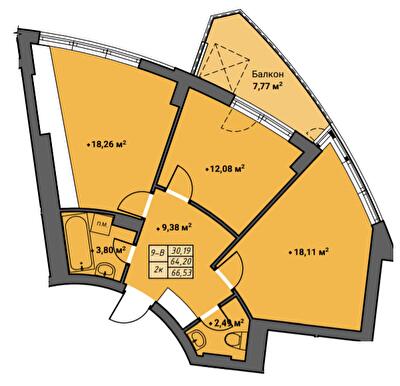 2-комнатная 66.53 м² в ЖК Amber Park от 18 650 грн/м², Ровно