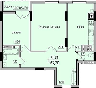 2-кімнатна 67.7 м² в ЖК Comfort Hall від 15 650 грн/м², Чернівці