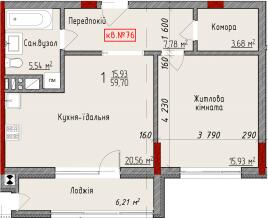 1-кімнатна 59.7 м² в ЖК Delux House від 24 050 грн/м², Чернівці