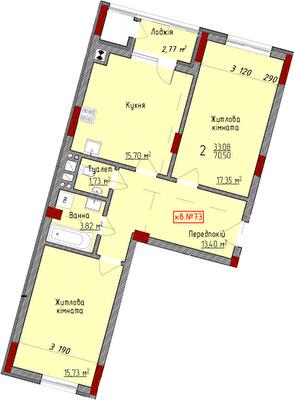 2-комнатная 70.5 м² в ЖК Delux House от 22 650 грн/м², Черновцы