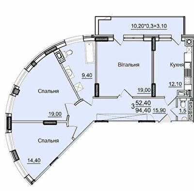 3-комнатная 94.4 м² в ЖК Буковинський от 19 800 грн/м², Черновцы