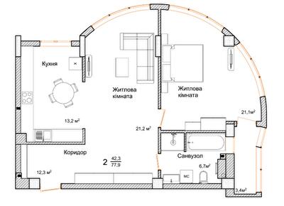 2-комнатная 77.9 м² в ЖК Маєток Буковинський от 24 050 грн/м², Черновцы