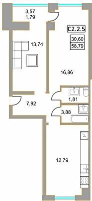 2-кімнатна 58.79 м² в ЖК Левада від 27 800 грн/м², м. Бориспіль