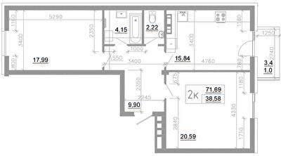 2-кімнатна 71.69 м² в ЖК Scandia від 22 000 грн/м², м. Бровари