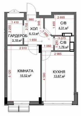 1-кімнатна 44.57 м² в ЖК Central Bucha від 29 300 грн/м², м. Буча