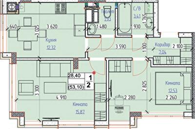 2-комнатная 53.1 м² в ЖК Пионерский квартал от 26 000 грн/м², г. Вишневое