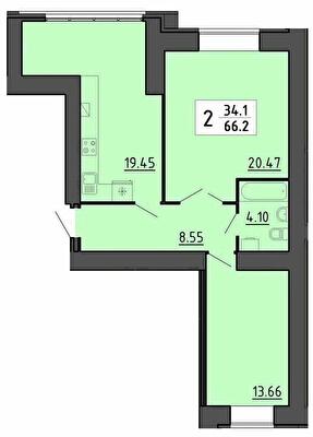 2-кімнатна 66.2 м² в ЖК Енергія від 21 700 грн/м², Тернопіль