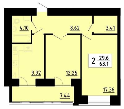 2-кімнатна 63.1 м² в ЖК Енергія від 21 700 грн/м², Тернопіль