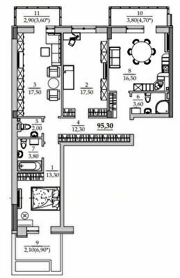 3-комнатная 95.3 м² в Мкрн Таировские сады от 21 546 грн/м², с. Лиманка