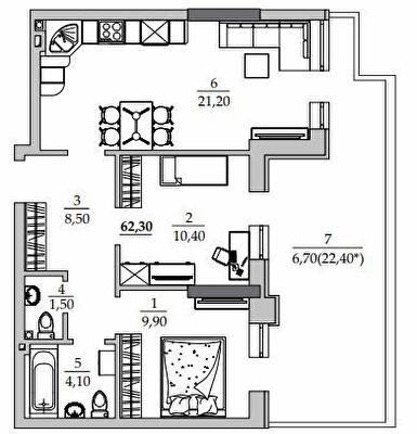 2-кімнатна 62.3 м² в Мкрн Таїровські сади від 21 546 грн/м², с. Лиманка