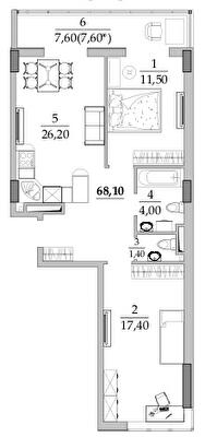 2-кімнатна 68.1 м² в Мкрн Таїровські сади від 51 524 грн/м², с. Лиманка