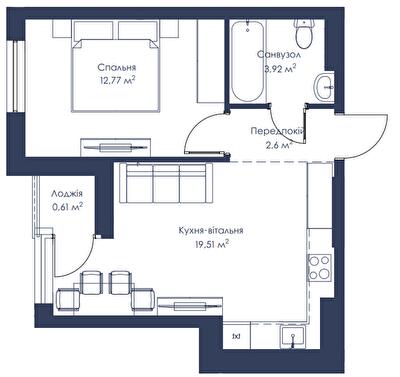 1-кімнатна 39.41 м² в ЖК Метрополія-2 від 40 500 грн/м², Київ