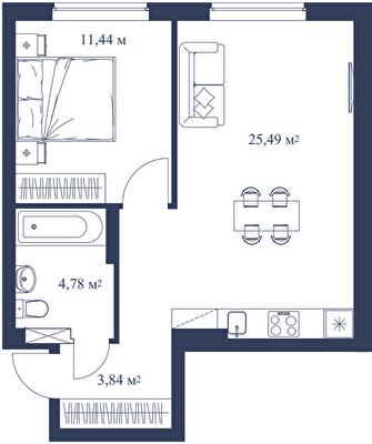 1-кімнатна 45.55 м² в ЖК Метрополія-2 від 40 500 грн/м², Київ