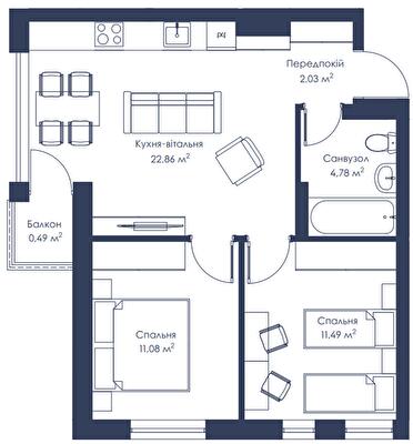 2-кімнатна 52.73 м² в ЖК Метрополія-2 від 40 500 грн/м², Київ