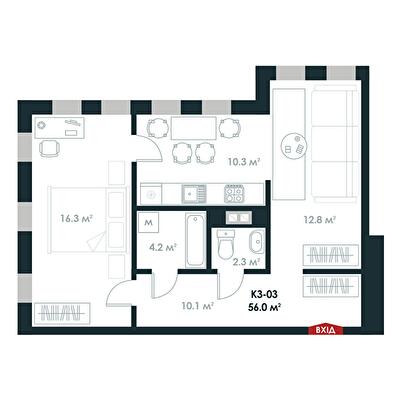 2-кімнатна 56 м² в ЖК Atria City.Teremky від 29 200 грн/м², смт Чабани