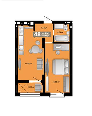 1-комнатная 46.42 м² в ЖК Весняний от 39 601 грн/м², г. Винники