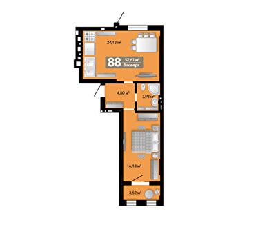 1-комнатная 52.61 м² в ЖК Весняний от 39 601 грн/м², г. Винники