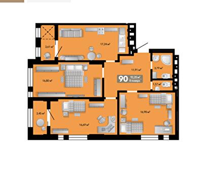 3-комнатная 92.2 м² в ЖК Весняний от 35 985 грн/м², г. Винники